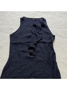 The LIMITED SZ M Navy Blue Ruffle Front Scoop Neck Sleeveless Tank Viscose/Nylon